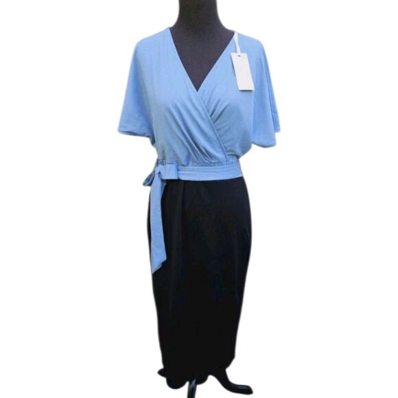 GRACE KARIN Womens Pencil Dress Flutter Sleeve Knee Length Blue Black Stretch - Picture 2 of 10